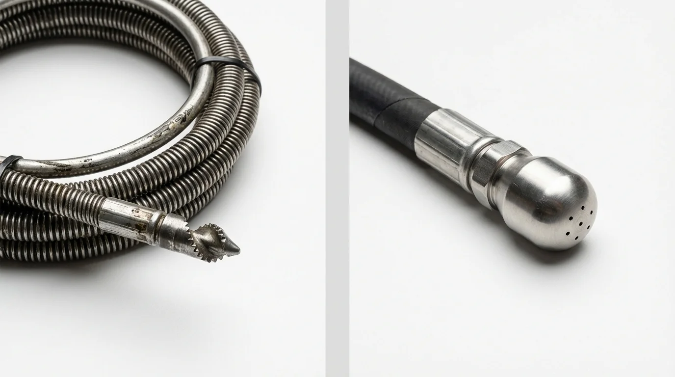 Drain snake cable and hydro jetting nozzle used for drain cleaning in Springfield, MO