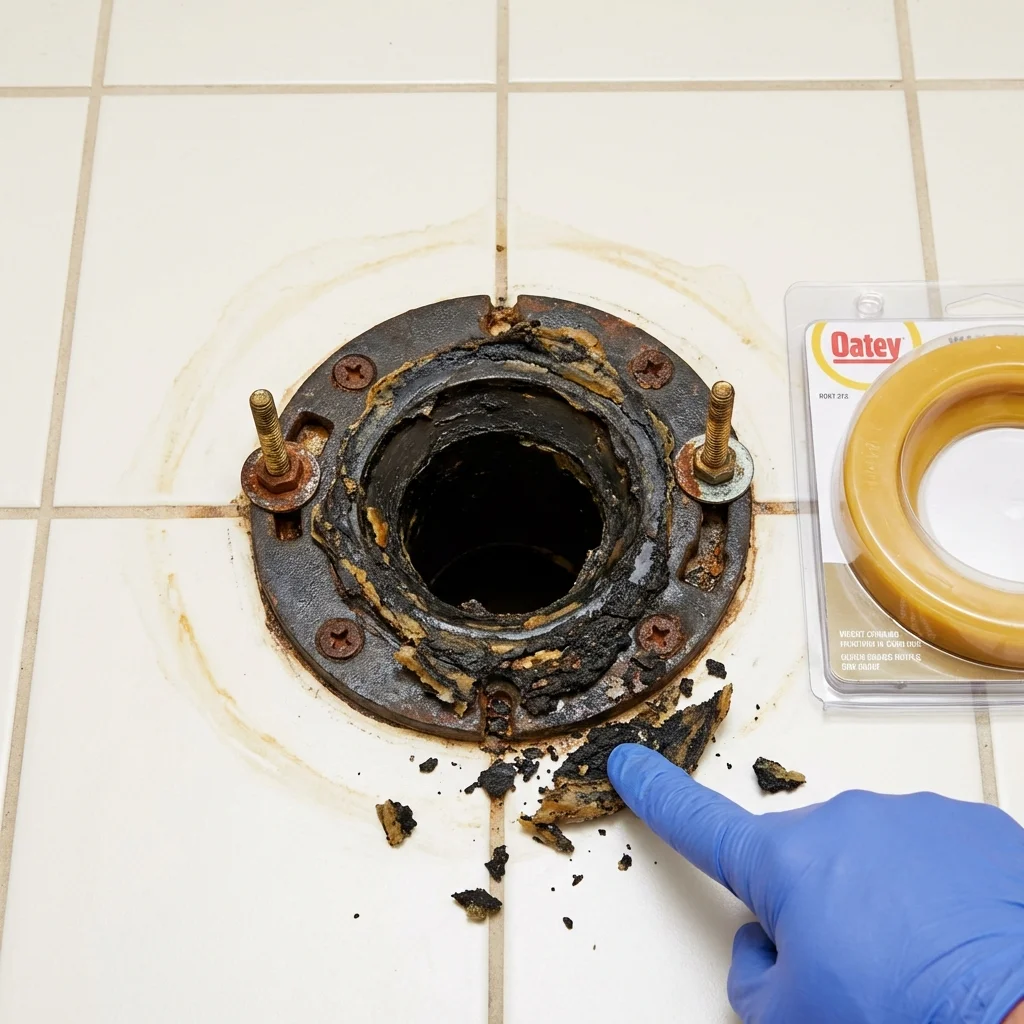 Failed wax ring showing water seepage at the base of a toilet in a Springfield, MO home