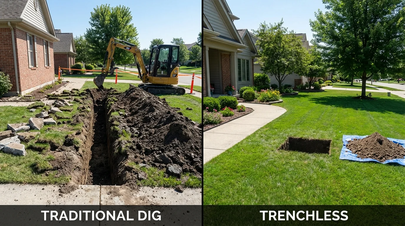 Trenchless sewer repair with minimal yard damage versus traditional excavation in Springfield, MO